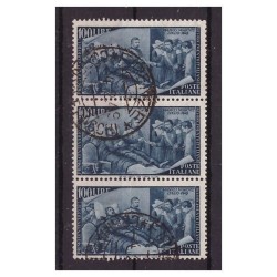 1948 - RISORGIMENTO - Lire 100 USATO STRISCIA DI 3