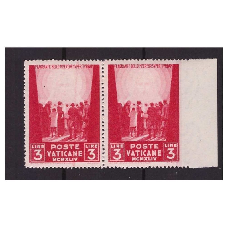 VATICANO 1945 - PRIGIONIERI   3 LIRE  NON   DENTELLATO A DESTRA  NUOVO **