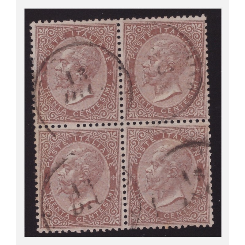 REGNO 1863 - 30 CENTESIMI DE LA RUE - QUARTINA USATA   - CERTIFICATO COLLA